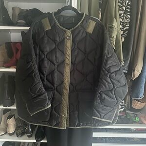 The Frankie Shop Black and Olive Quilted Jacket